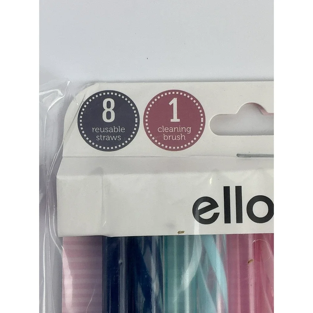 Ello Reusable Straws Set 8‎ Pack with Cleaning Brush Live Green Sip Clean